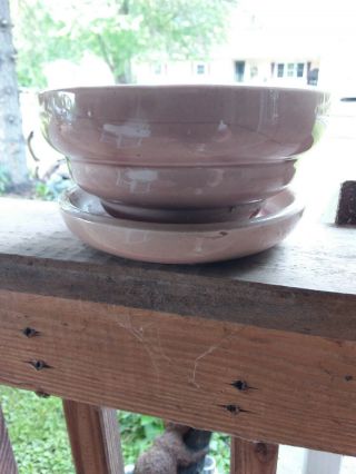 McCoy small vintage bowl type planter with saucer light brown 4