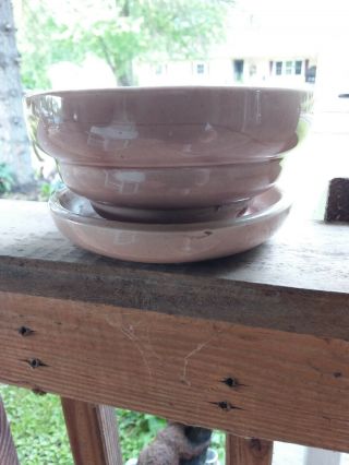 McCoy small vintage bowl type planter with saucer light brown 5