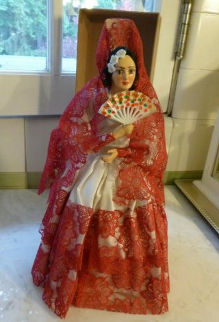 Vintage Munecos Carselle - Mexican - 12 " Senorita Doll With Mantilla