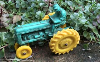 Vintage Rubber Auburn Toy Tractor Green With Yellow Tires 4”