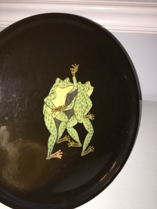 Vintage Mid - Century Couroc Of Monterey Black Resin Dancing Frog Serving Tray