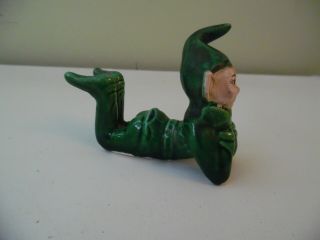 Vintage Green Ceramic Pixie Elf Figurine