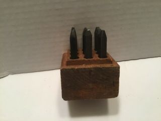 Vintage 9 Piece Steel Number Punch Stamp Set 0 - 8 in Wood Box 2