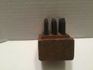 Vintage 9 Piece Steel Number Punch Stamp Set 0 - 8 in Wood Box 4