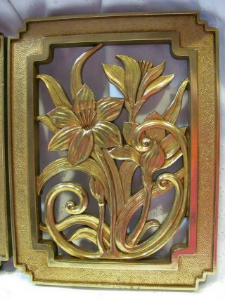 Vintage 1981 Syroco Gold Floral Lilies Wall Plaques 7622 A & B 4