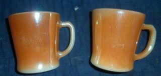 Vintage 2 Anchor Hocking Fire King Oven Ware Peach Lustre D Handle Mugs