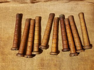 10 Vintage Wooden Textile Mill Thread Spinning Spools Bobbins - Primitive Decor