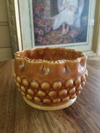 Vintage Hobnail Pottery Planters,  Caramel Brown,  Inarco,  Japan,  E2897 & E2899