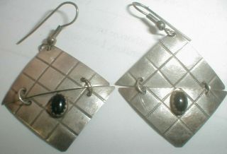 Navajo Vintage Sterling Silver Dangle Square Black Onyx Earrings