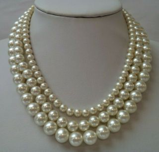 Stunning Vintage Estate Signed Japan Faux Pearl Bead 15 1/2 " Necklace 2428g
