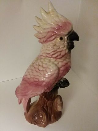 Vintage Ceramic Pink Cockatoo W/black And Brn Maddux Of California