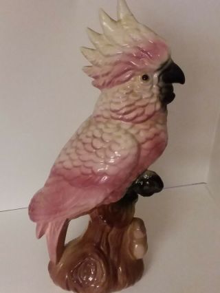 Vintage Ceramic Pink Cockatoo W/Black and Brn Maddux of California 2
