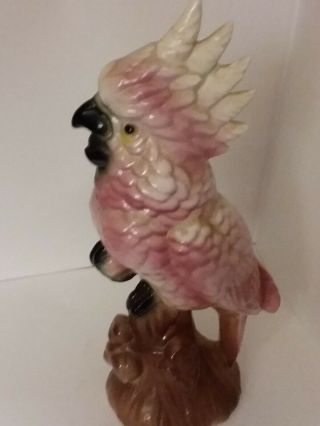 Vintage Ceramic Pink Cockatoo W/Black and Brn Maddux of California 3