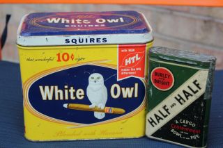Vintage White Owl Squires Cigar Tin And Half & Half Tobacco Tin