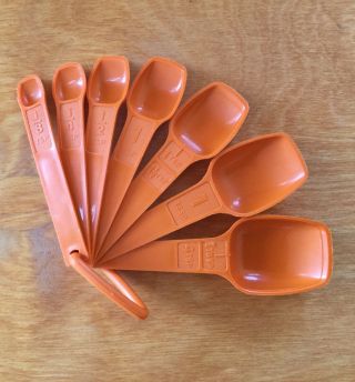 Vintage Set Of 7 Orange Tupperware Measuring Spoons