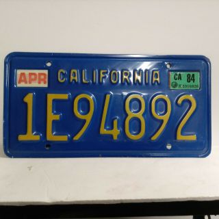 Vintage California Blue Truck License Plate 1975 - 1986 84 Tag 1e94892 Shape