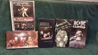 (4) Vintage Ac/dc,  Black Sabbath,  Metallica,  Vhs Tapes & Blood Fight Dvd