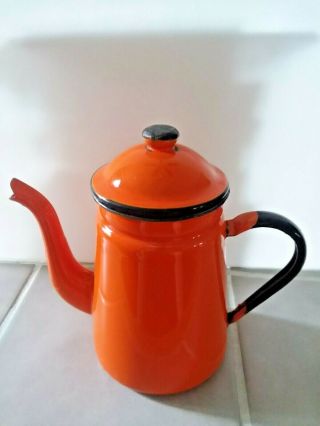 Vintage Orange Enamelware Enamel Coffee Pot 1 Quart Decorative Only Repurpose