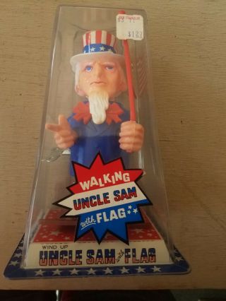 Vintage Wind Up Walking Uncle Sam With Flag By Durham Industries Made In.