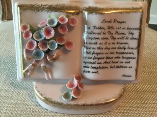 Lefton China Hand Painted 5356 Lords Prayer Wall Pocket Pink W/flowers Vintage