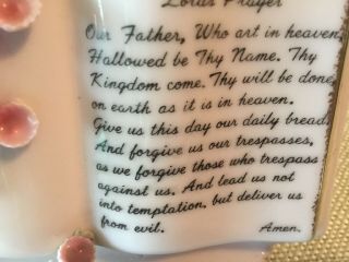 Lefton China Hand Painted 5356 Lords Prayer Wall Pocket Pink w/Flowers Vintage 3