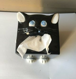 Vintage Ceramic Cat Tissue Box Cover Hand Painted Handmade