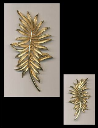 Vintage Large Trifari Gold - Tone Fern Leaf Pin Brooch - Measures 2 3/8” X 4 1/8”