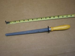 Vintage Carborundum Hunting Fishing Knife Sharpener Stone Stick Wood Handle