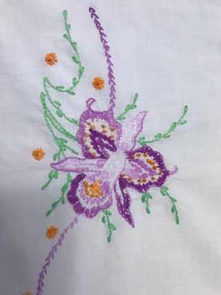 Vintage Embroidered Iris Pillow Case Purple,  Orange & Green 2