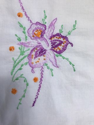 Vintage Embroidered Iris Pillow Case Purple,  Orange & Green 3