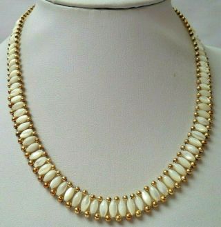 Stunning Vintage Estate Mother Of Pearl Bead Gold Tone 18 " Necklace 2391o