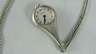 Vintage Lucerne Pendant Watch With Chain 17j Silver - Tone Swiss Made Hand Wound