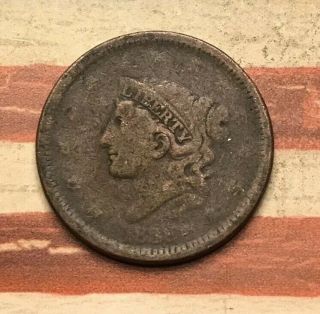 1838 1c Coronet Head Large Cent Vintage Us Copper Coin Fh2