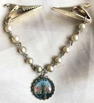 Vintage York Statue Of Liberty Faux Pearl Bead Sweater Clip