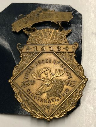 Vintage 1913 Moose Lodge Cincinnati Ohio Pin Very Old Large 2 Pc.