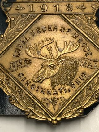 Vintage 1913 Moose Lodge Cincinnati Ohio Pin Very Old Large 2 Pc. 2