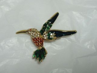 Vintage Humming Bird With Enamel & Rhinestones Brooch Pin