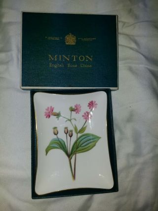 Vintage Minton Bone China Porcelain Melandrium Trinket Dish W/box,  England