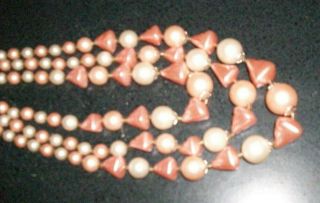Vintage fashion 3 strands beads collar necklace peach coral graduated sizes 1960 3
