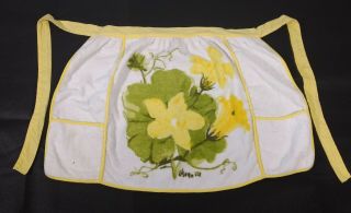 Vintage Vera Nuemann Terry Towel Apron Flower Vine 2 Pockets Pre - 70s Ladybug