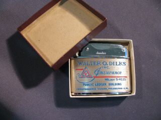 Vintage Dundee Automatic Lighter - Dilks Insurance Co Philadelphia Pa Japan