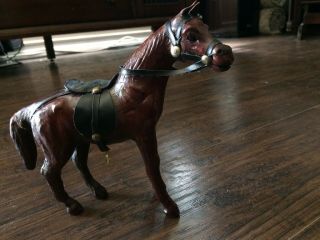Paper Mache Horse Figure Vintage Statue Saddle Leather Model