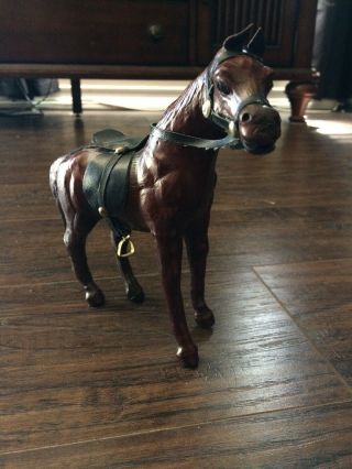 Paper Mache Horse Figure Vintage Statue Saddle Leather Model 2