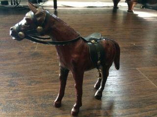 Paper Mache Horse Figure Vintage Statue Saddle Leather Model 4