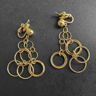 Signed Trifari Tm Vintage Retro Gold Tn Round Chain Link Hoop Clip Earrings S21