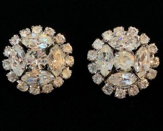 Signed Kramer Vintage Crystal Rhinestone Flower Wedding Clip Back Earrings