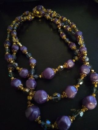 Vintage 3 Strand Beaded Necklace Made With Swarovski Crystals