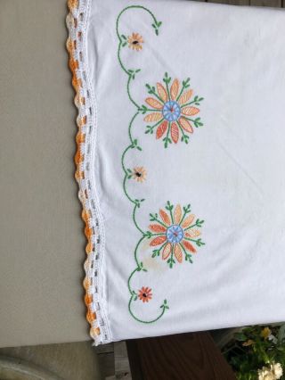 Vintage Embroidered Linen Pillow Case Orange,  Green & Blue