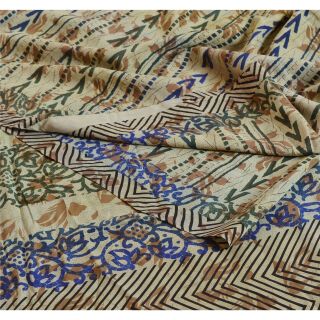 Tcw Vintage Printed 100 Pure Crepe Silk Saree Green Sari Craft Fabric