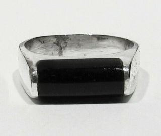 Vintage 1960s Signed Mexican Handmade 925 Silver Black Onyx Inlay Mans Ring 5.  5